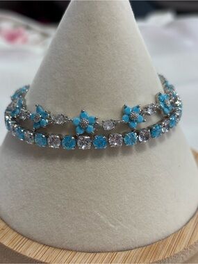 Turquoise Flower Daisy Tennis Bracelet set - Women Jewelry